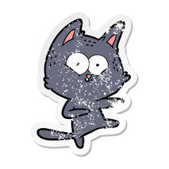 distressed sticker of a cartoon cat dancing