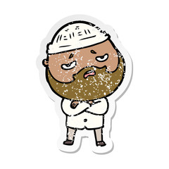 Fototapeta premium distressed sticker of a cartoon worried man with beard