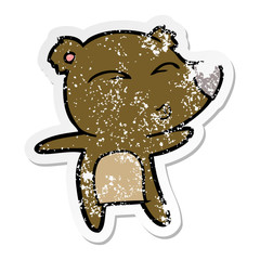 distressed sticker of a cartoon whistling bear