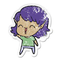 distressed sticker of a cartoon elf girl