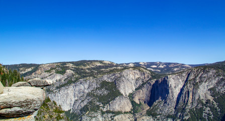 View of the Yosemite Valley into the valley. Yosemite National Park, California