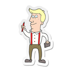 sticker of a cartoon man with notebook and pen