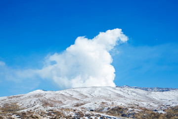 阿蘇山-水蒸気-冬-快晴