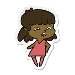 sticker of a cartoon worried woman