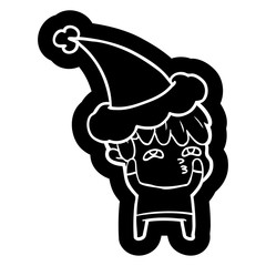 cartoon icon of a curious man wearing santa hat
