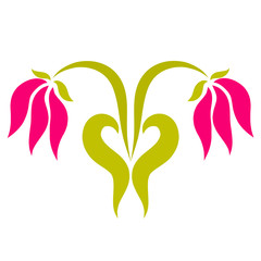 two pink flowers and a heart of their leaves