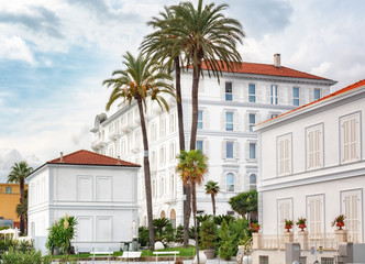 Fototapeta na wymiar The beautiful white Miramare The Palace hotel in San Remo