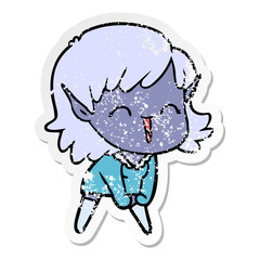 distressed sticker of a cartoon elf girl