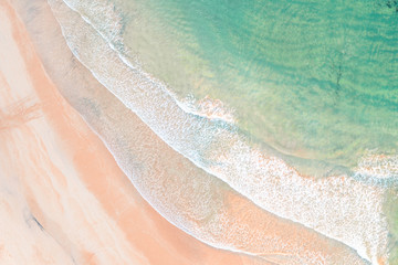 Fototapeta na wymiar Freshwater beach aerial shot waves on beach