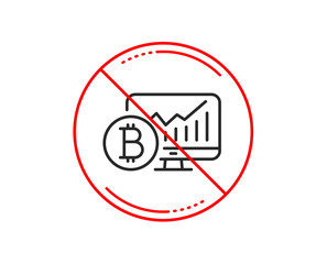No or stop sign. Bitcoin graph line icon. Cryptocurrency analytics sign. Crypto money statistics symbol. Caution prohibited ban stop symbol. No  icon design.  Vector