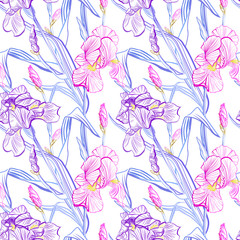 Floral seamless pattern. Flower iris background. Floral seamless texture with flowers.