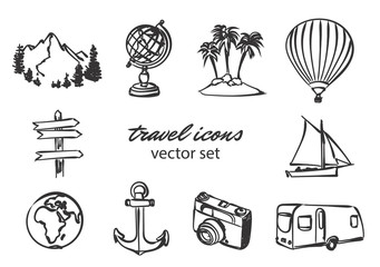 vector doodle travel icons set