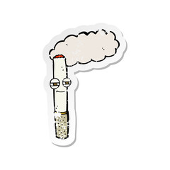 retro distressed sticker of a cartoon happy cigarette
