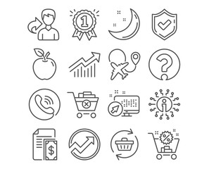 Fototapeta premium Set of Refresh cart, Airplane and Shopping cart icons. Demand curve, Question mark and Reward signs. Audit, Payment and Remove purchase symbols. Online shopping, Plane, Discount. Vector
