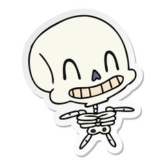 sticker cartoon of spooky kawaii skeleton