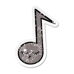 distressed sticker of a cute cartoon musical note