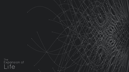 Expansion of life. Vector sphere explosion background. Small particles strive out of center. Blurred debrises into rays or lines under high speed of motion. Burst, explosion backdrop.