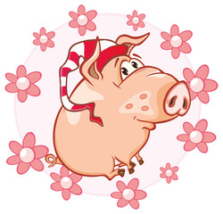  Vector Illustration of a Cute Pig. Cartoon Character 