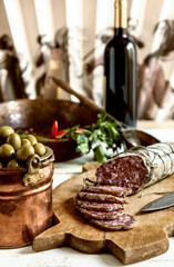 food composition on a wooden table for an italian style