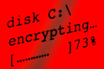Computer screen with hard disk encryption in progress.