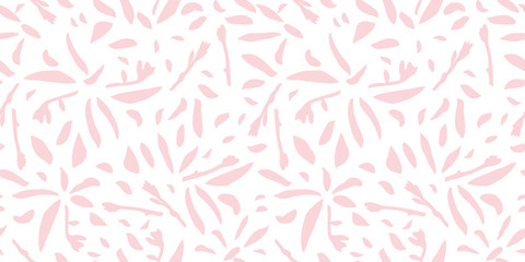 White vector repeat pattern with pink leaves. Surface pattern design.