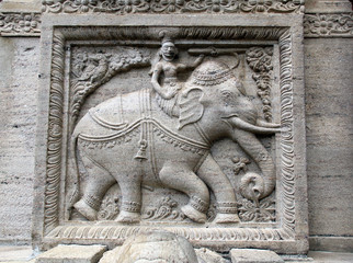 Stone bas-relief with elephant on wall of Sri Dalada Maligawa, Kandy, Sri Lanka