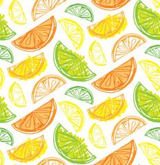 Hand drawn doodle fruit pattern background - smoothie fresh cocktail