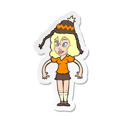 sticker of a cartoon woman wearing hat