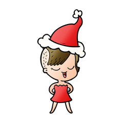 happy gradient cartoon of a girl in cocktail dress wearing santa hat