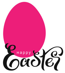 Happy easter type text greeting card. Red egg on white background