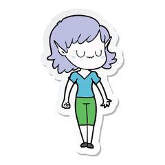 sticker of a happy cartoon elf girl