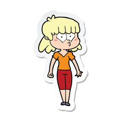 sticker of a cartoon whistling girl