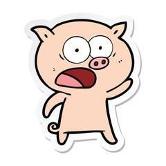 sticker of a cartoon pig shouting