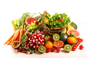 Fototapeta na wymiar abundance fruit and vegetable isolated on white background