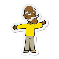 sticker of a cartoon old man spreading arms wide
