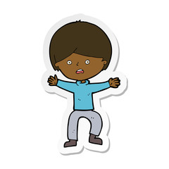 sticker of a cartoon boy panicking