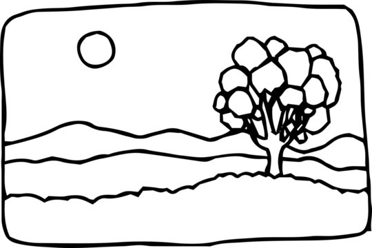 recommend clip art: Rough sketch of hand-drawn natural scenery outline