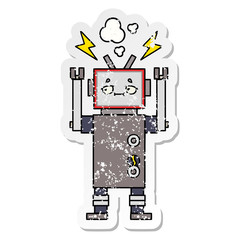 distressed sticker of a cute cartoon robot