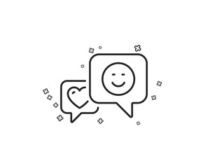 Heart and Smile line icon. Favorite like sign. Positive feedback symbol. Geometric shapes. Random cross elements. Linear Smile icon design. Vector