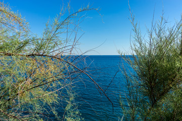 Italy, Cinque Terre, Monterosso, SCENIC VIEW OF SEA AGAINST CLEAR BLUE SKY
