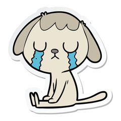 sticker of a cute cartoon dog crying