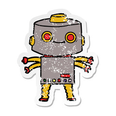 distressed sticker of a cartoon robot