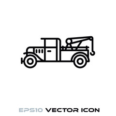 Vintage tow truck vector line icon