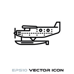 Vintage seaplane vector line icon