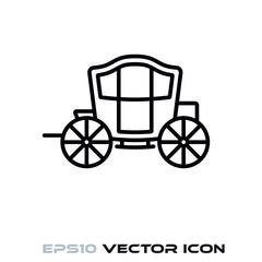 Fototapeta na wymiar Vintage horse carriage vector line icon