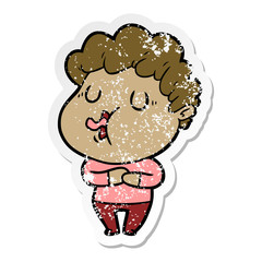 distressed sticker of a cartoon man singing