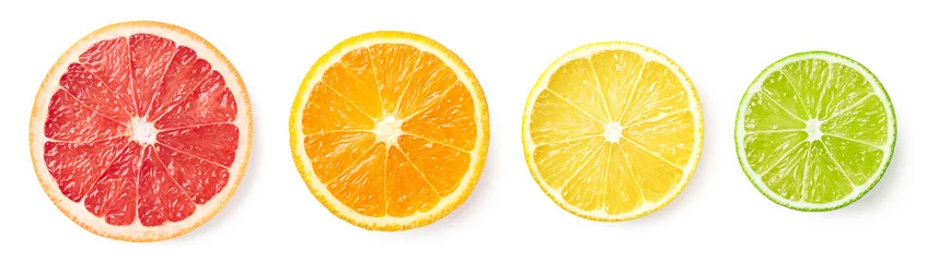 Fotobehang Fruit Citrusvruchten segmenten geïsoleerd op witte achtergrond