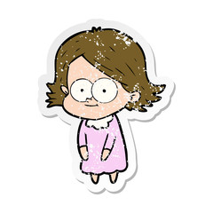 distressed sticker of a happy cartoon girl