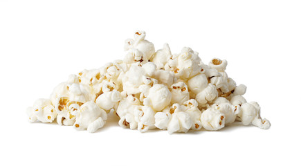 A pile of popcorn isolated on white background. - obrazy, fototapety, plakaty