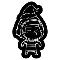 cartoon icon of a confident astronaut wearing santa hat